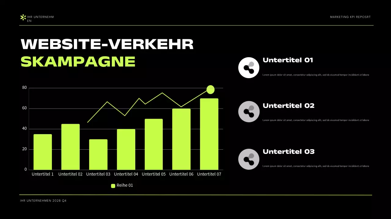 Schwarz-Grün Modernes Marketing KPI-Bericht Präsentation
