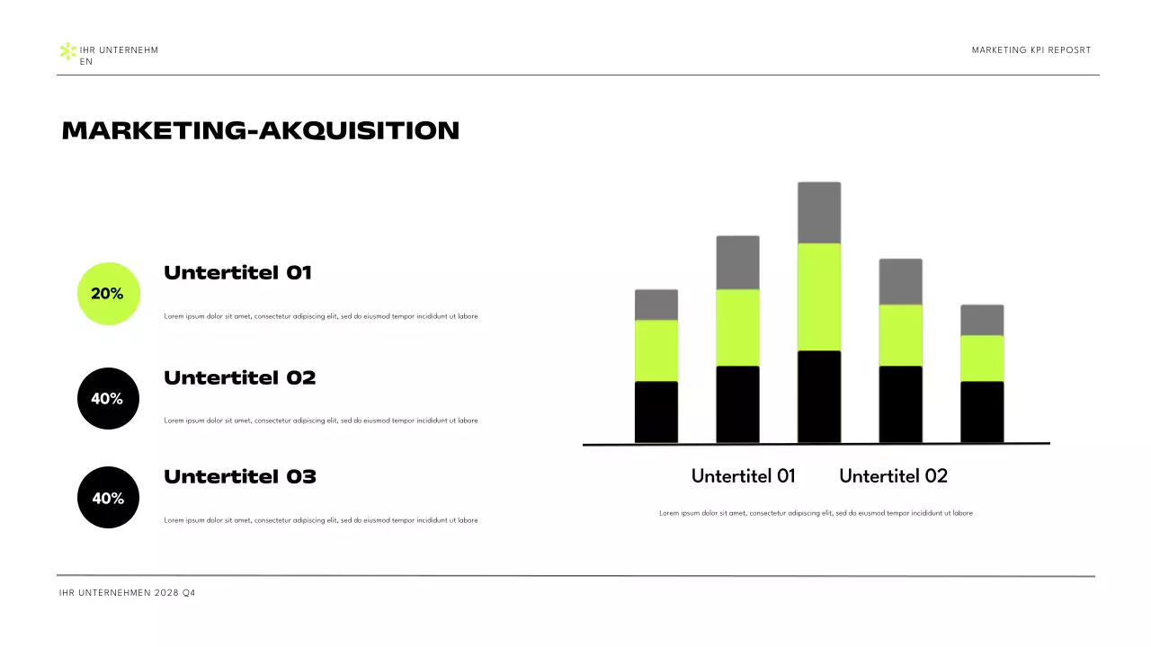 Schwarz-Grün Modernes Marketing KPI-Bericht Präsentation