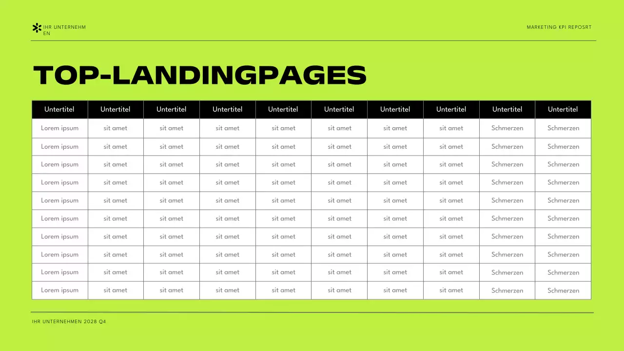 Schwarz-Grün Modernes Marketing KPI-Bericht Präsentation