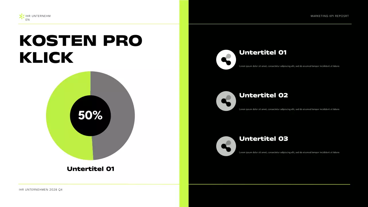 Schwarz-Grün Modernes Marketing KPI-Bericht Präsentation