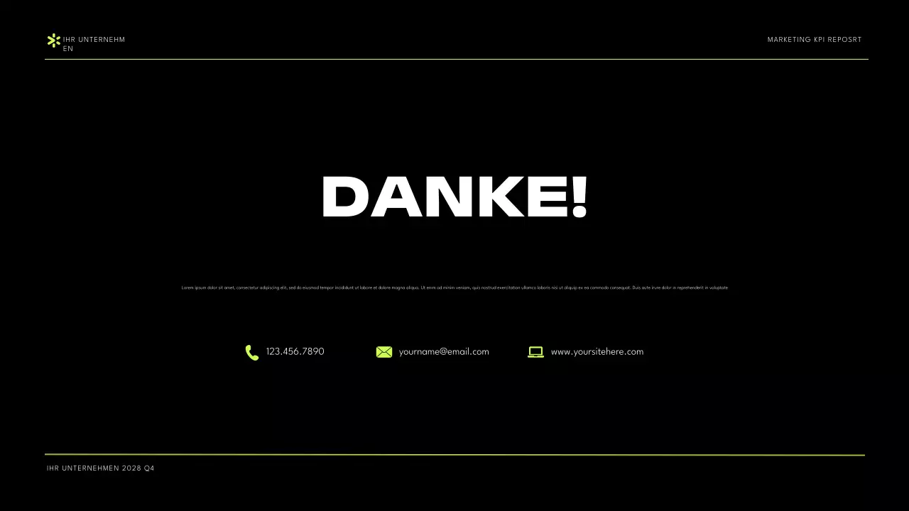 Schwarz-Grün Modernes Marketing KPI-Bericht Präsentation