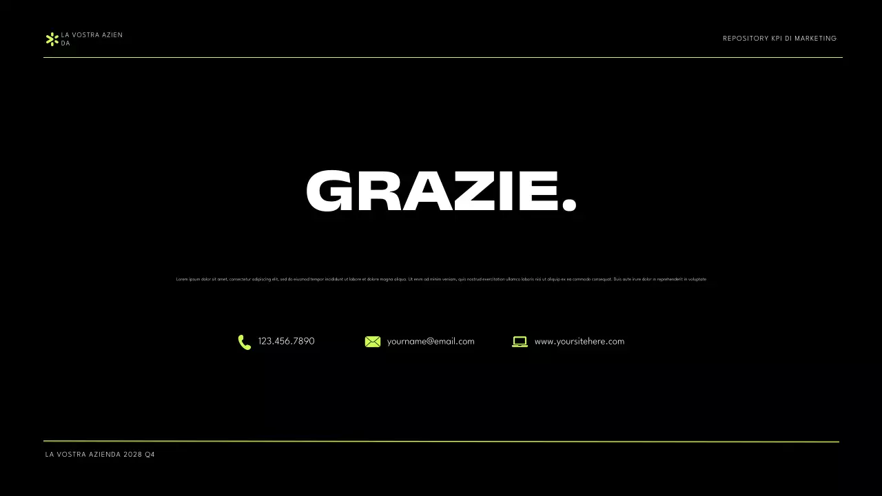 Presentazione del rapporto KPI di marketing moderno verde nero