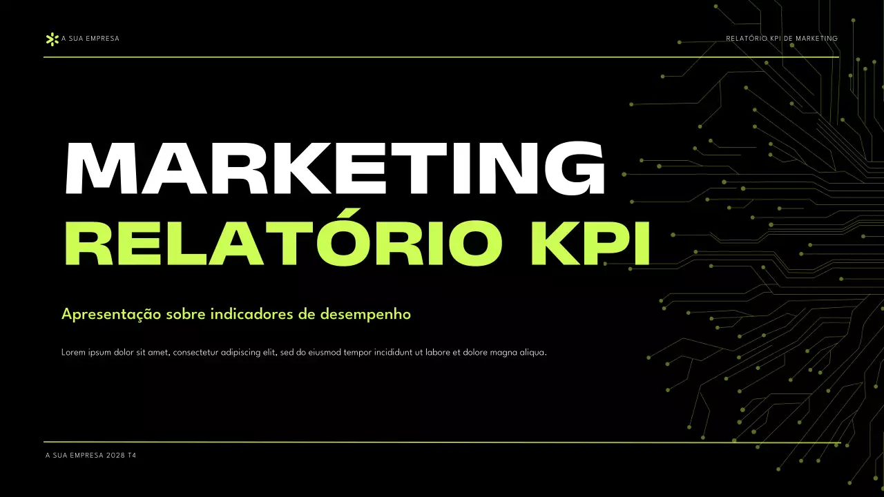 Apresentação do relatório de KPIs de marketing moderno preto-verde