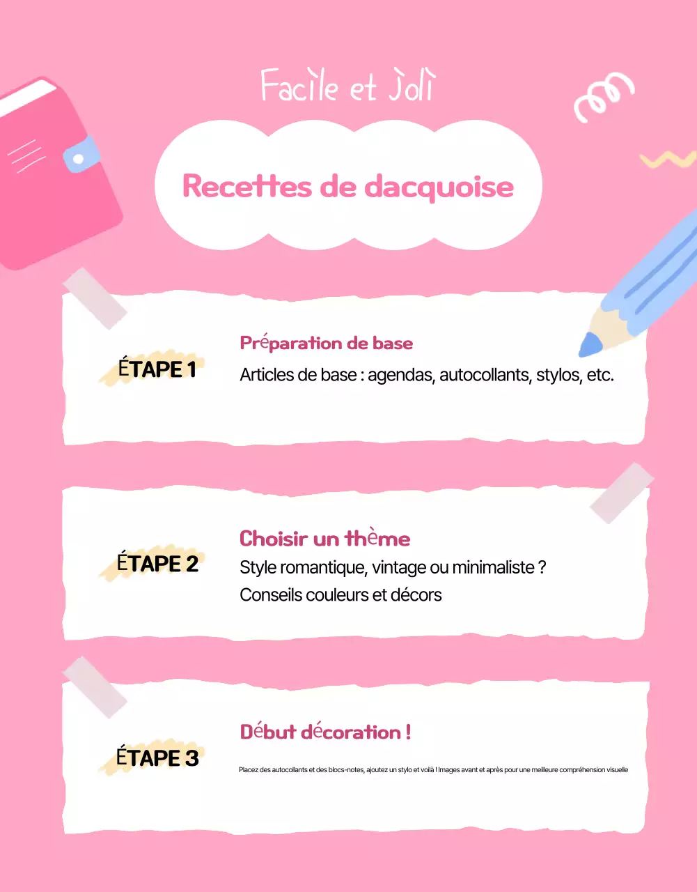 Exposition de l'agenda rose mignon