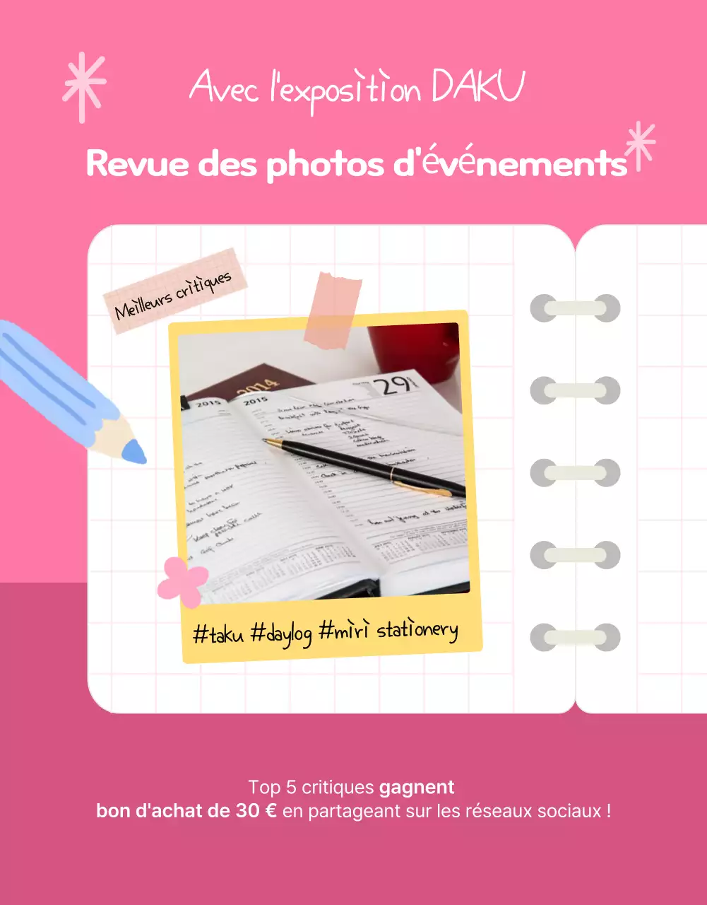 Exposition de l'agenda rose mignon