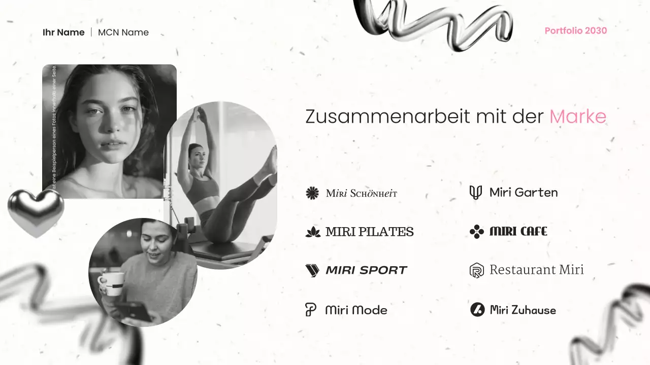 Schwarzes Metall und rosa moderne Content Creator Portfolio Präsentation