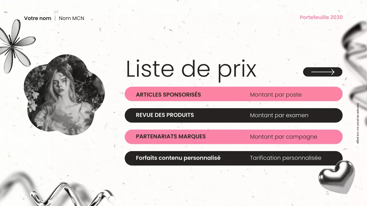 présentation du portfolio d'un créateur de contenu moderne en métal noir et rose