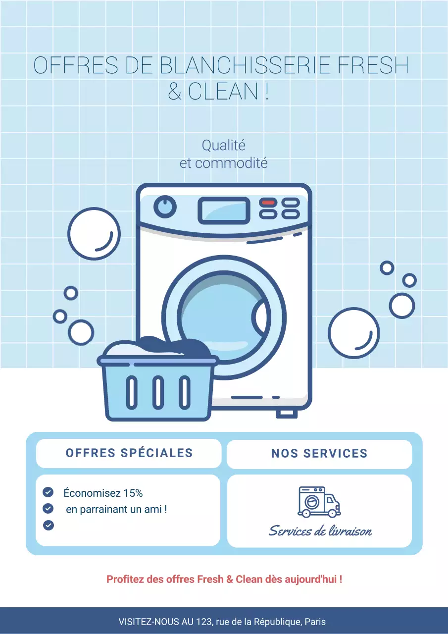 promotion de la blanchisserie moderne bleue