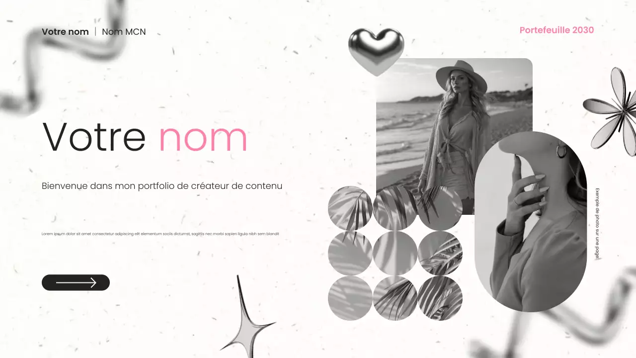 présentation du portfolio d'un créateur de contenu moderne en métal noir et rose