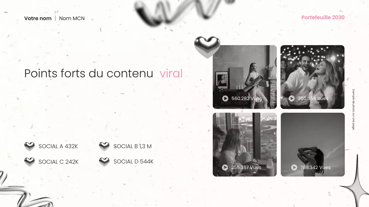 présentation du portfolio d'un créateur de contenu moderne en métal noir et rose