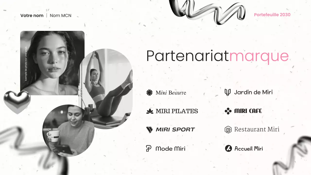 présentation du portfolio d'un créateur de contenu moderne en métal noir et rose