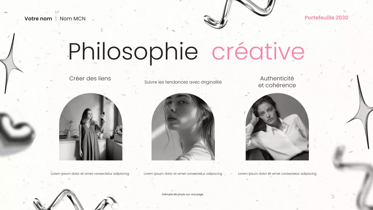 présentation du portfolio d'un créateur de contenu moderne en métal noir et rose