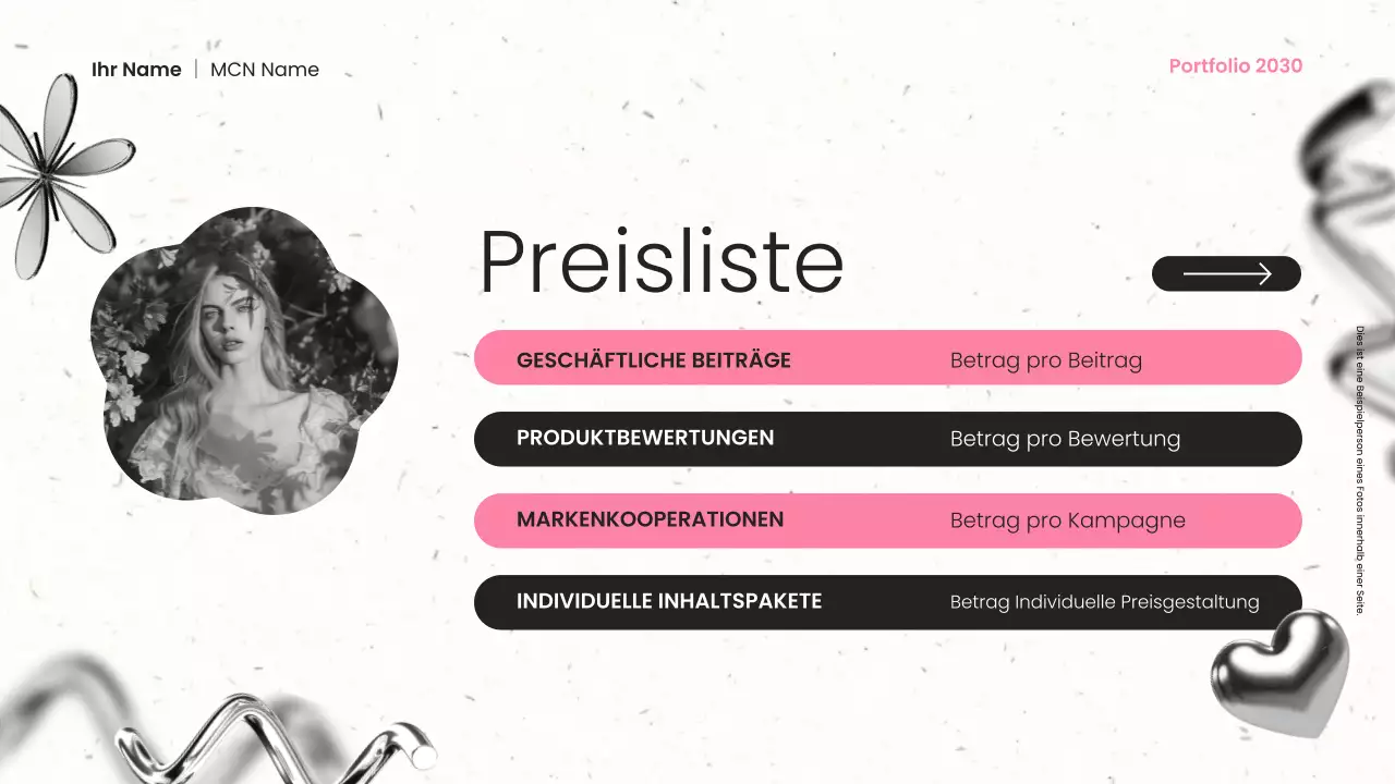 Schwarzes Metall und rosa moderne Content Creator Portfolio Präsentation