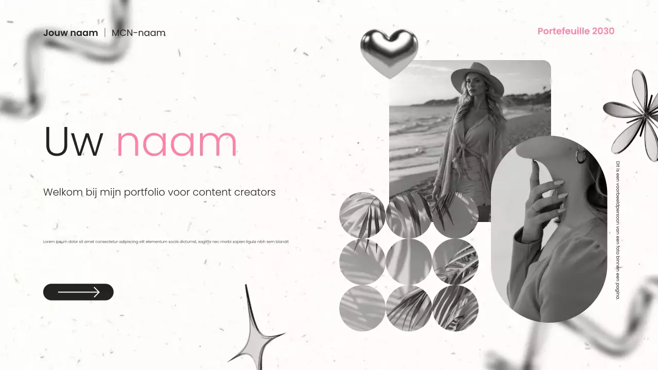 zwart metaal en roze moderne content creator portfolio presentatie