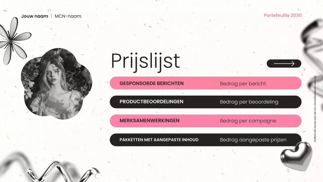 zwart metaal en roze moderne content creator portfolio presentatie