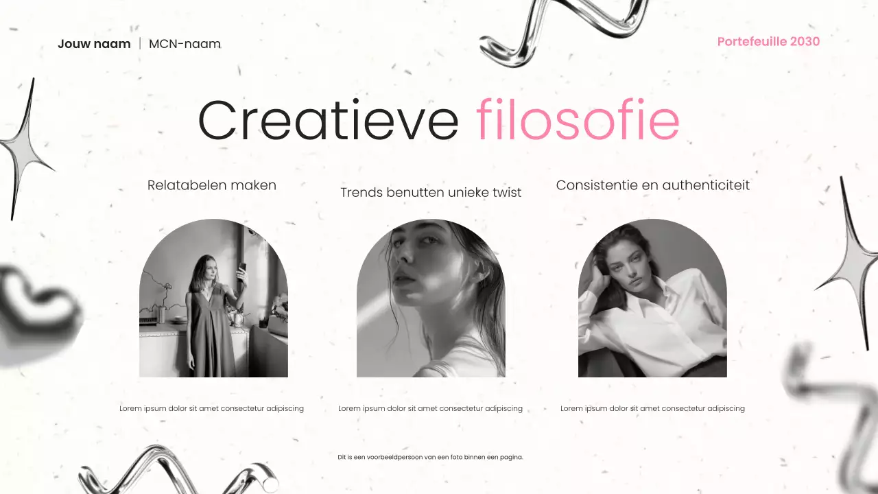 zwart metaal en roze moderne content creator portfolio presentatie