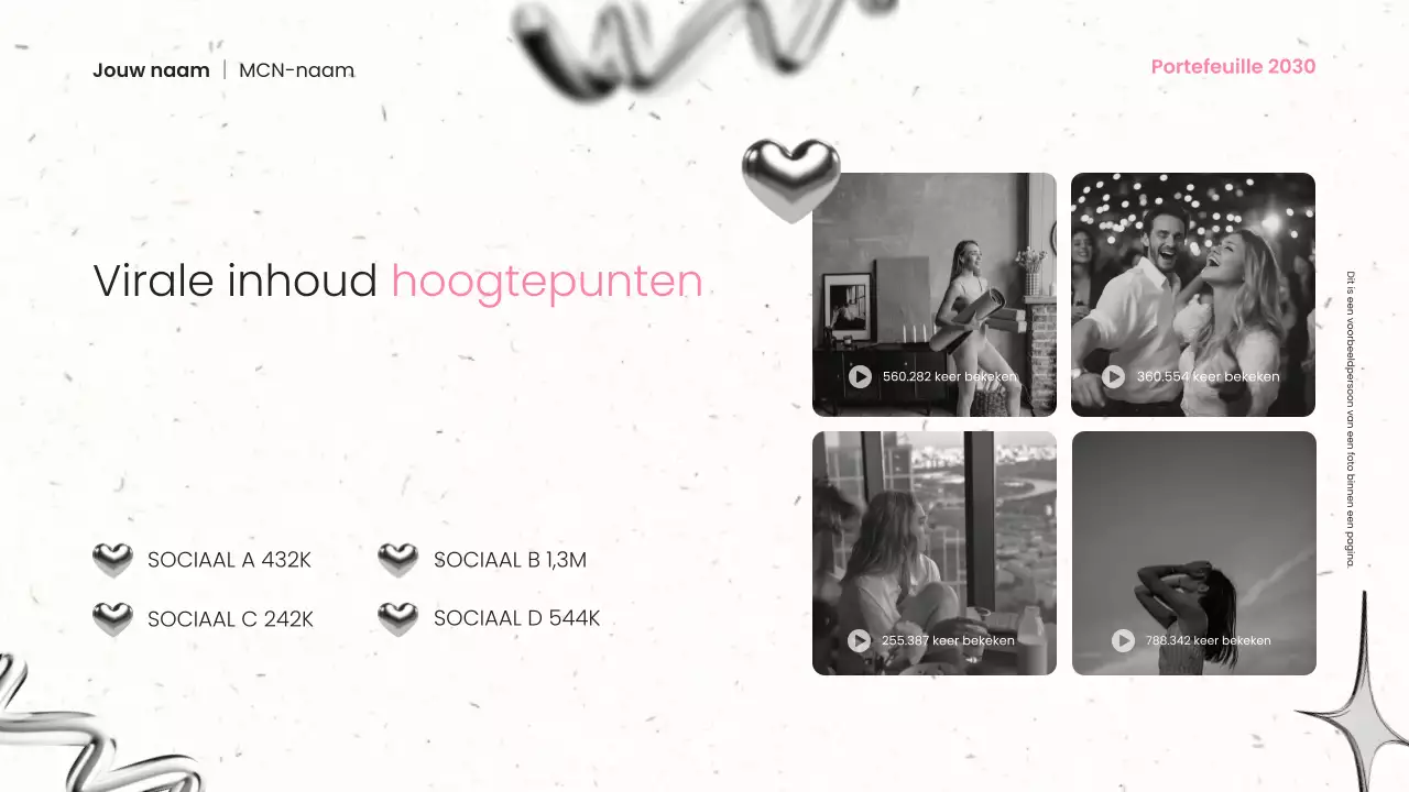 zwart metaal en roze moderne content creator portfolio presentatie