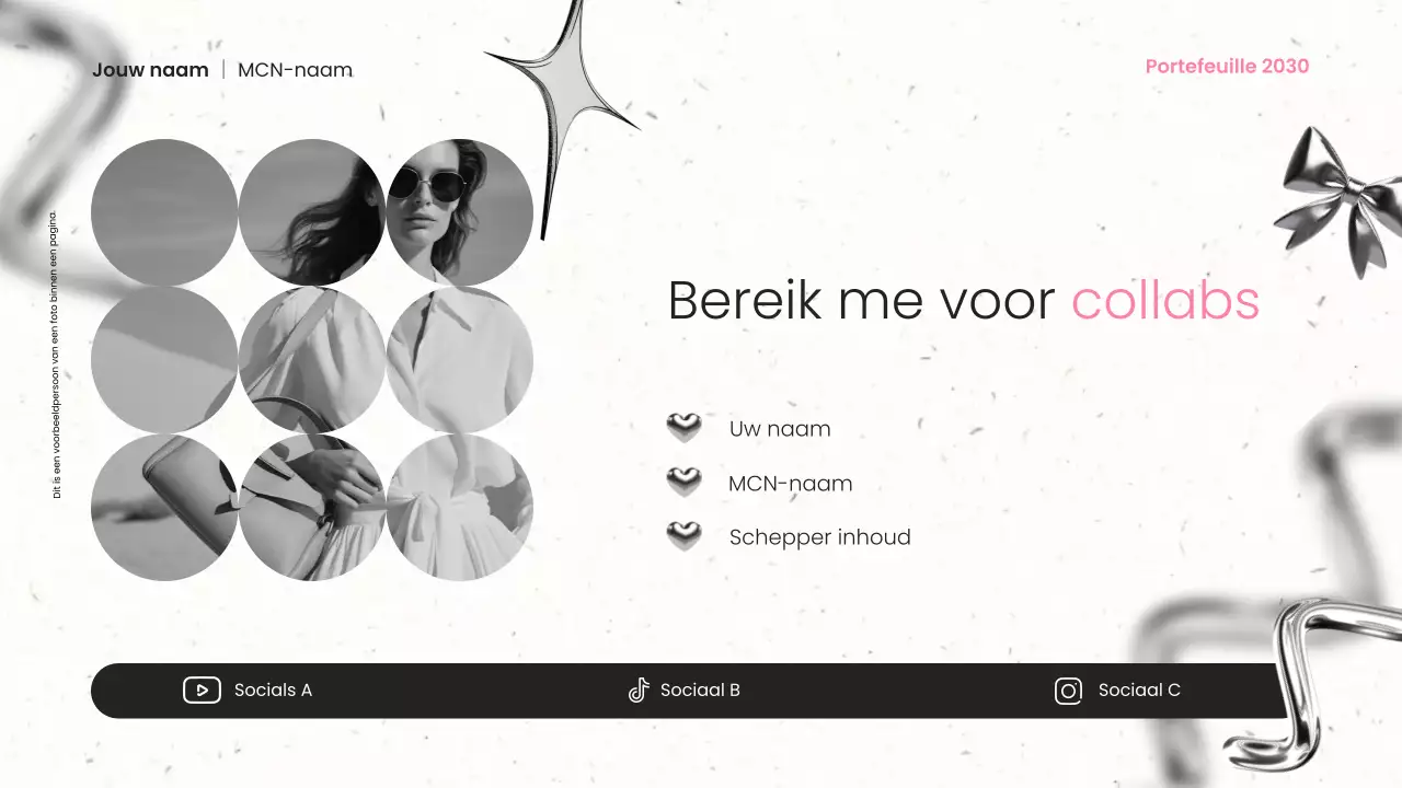 zwart metaal en roze moderne content creator portfolio presentatie