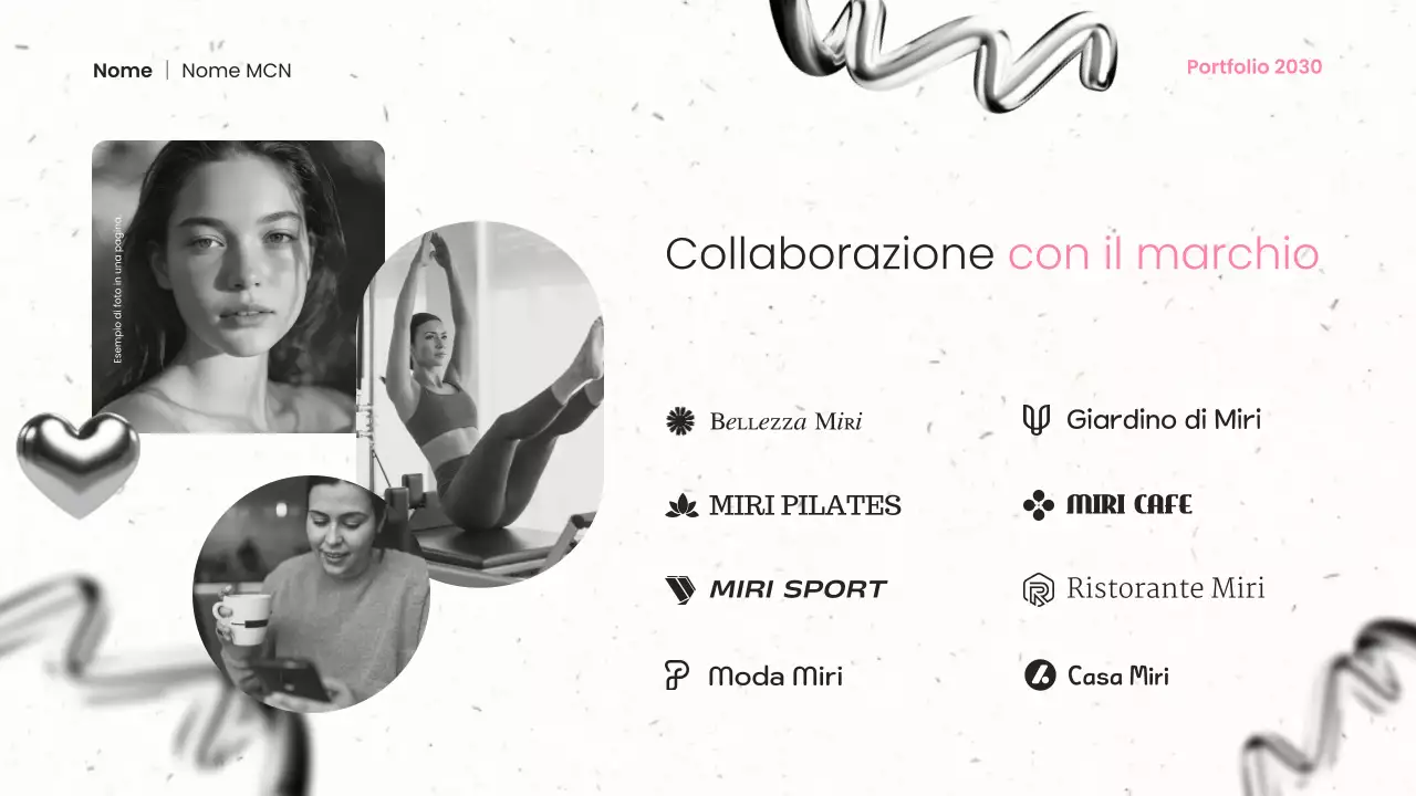 presentazione del portfolio di un creatore di contenuti moderno in metallo nero e rosa