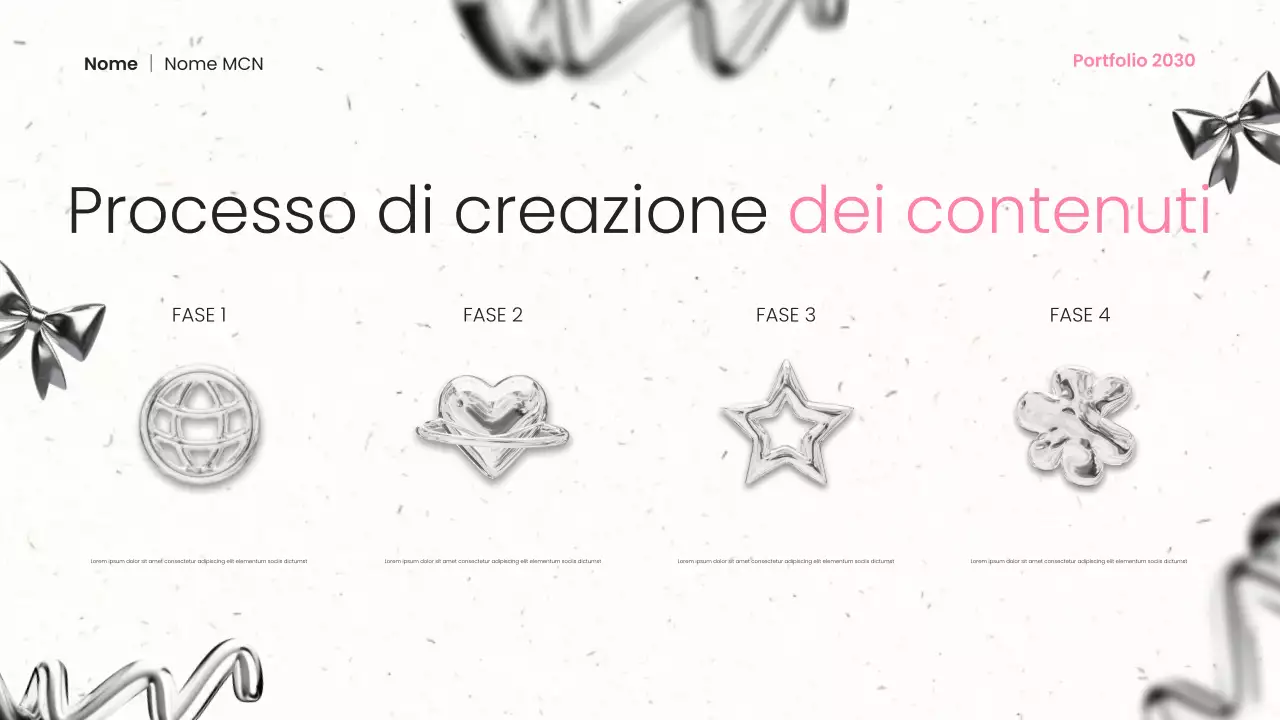 presentazione del portfolio di un creatore di contenuti moderno in metallo nero e rosa