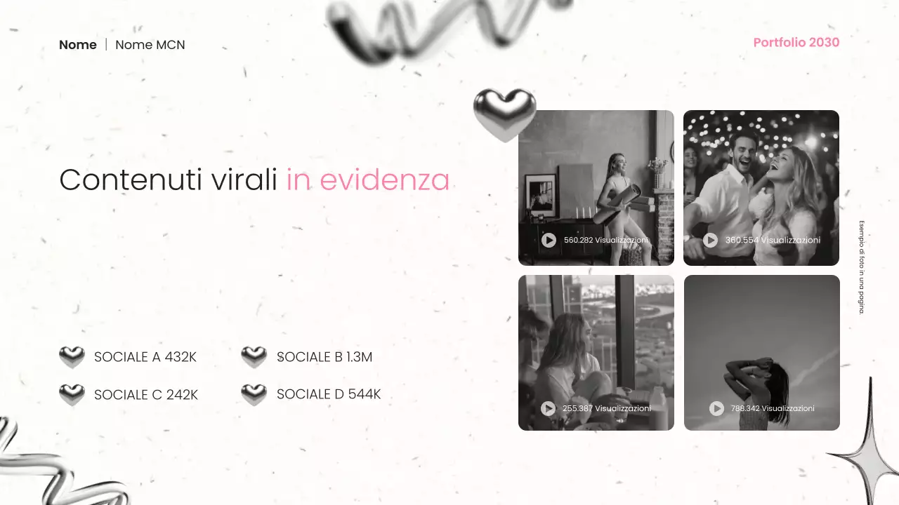 presentazione del portfolio di un creatore di contenuti moderno in metallo nero e rosa