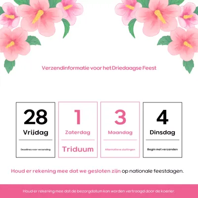 Een eenvoudig roze en zwart leveringsbericht voor Drievuldigheidsdag
