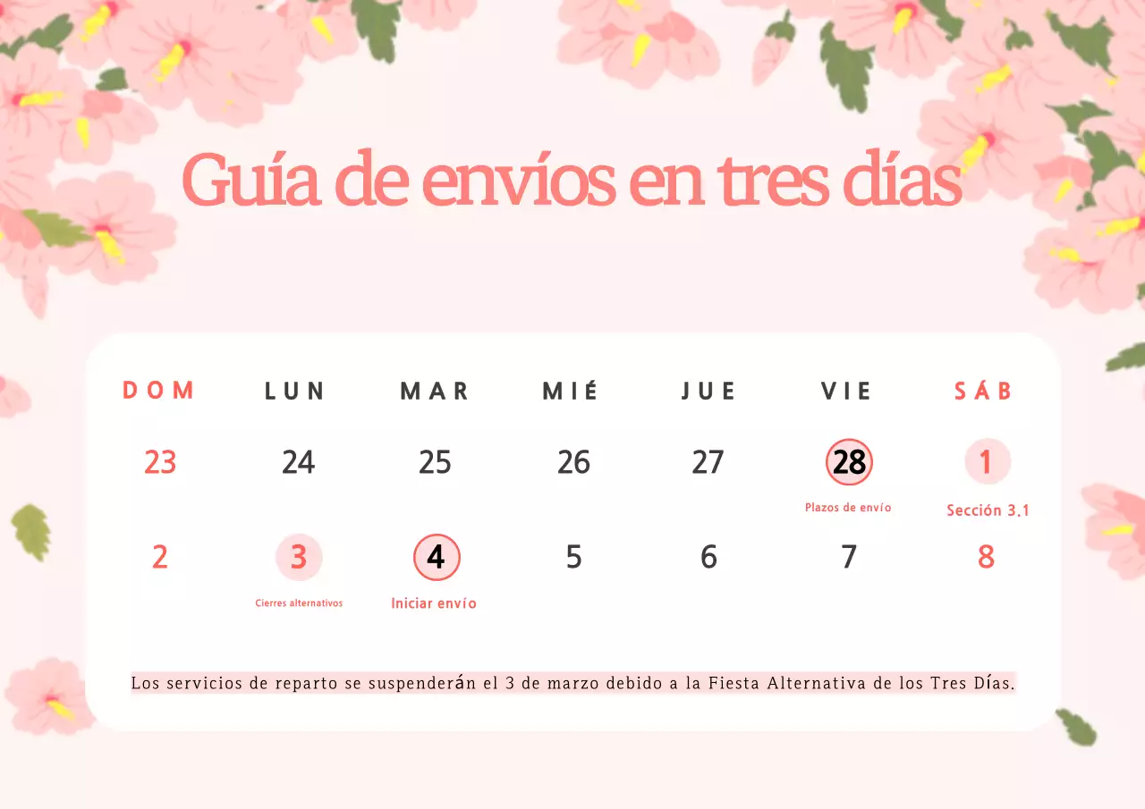 Festival coreano rosa y blanco de tres días de aviso de entrega