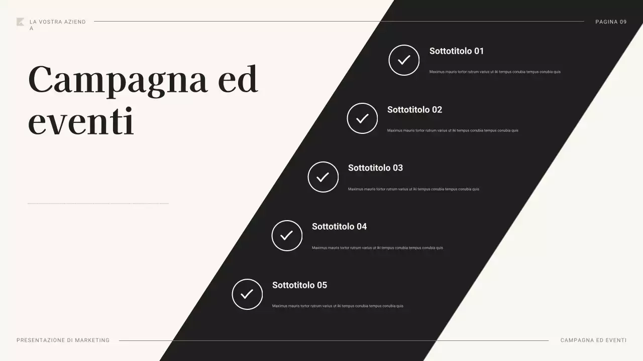 documento di piano di marketing professionale nero