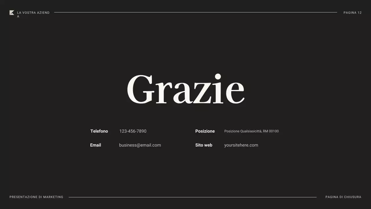 documento di piano di marketing professionale nero