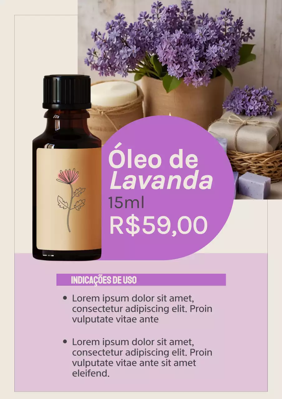 Cartaz de propaganda de aromaterapia elegante em roxo
