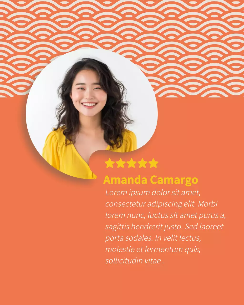 Postagem de Instagram com cartão de depoimento moderno em laranja