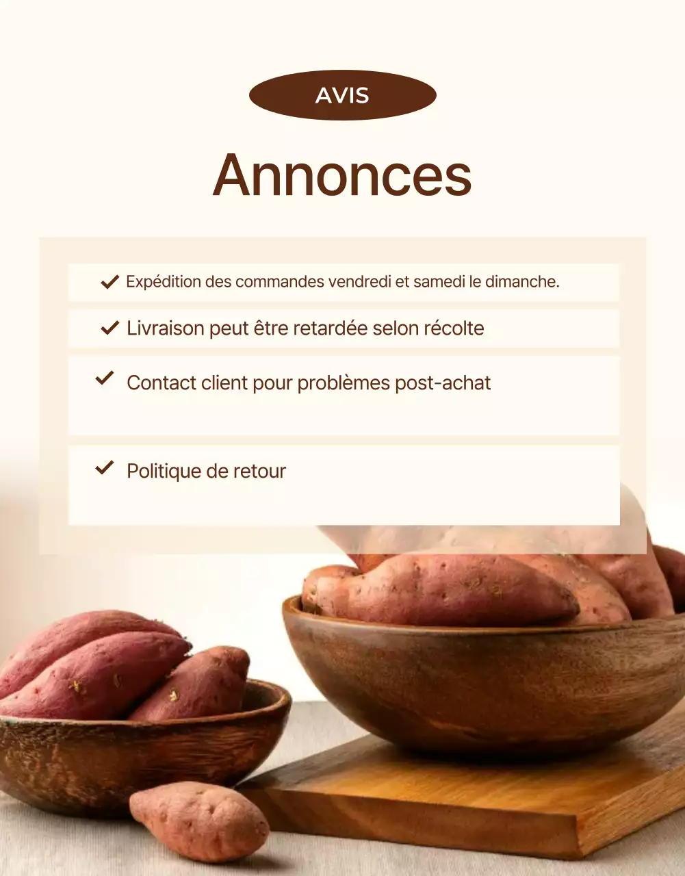 Annonce de produits traditionnels bruns