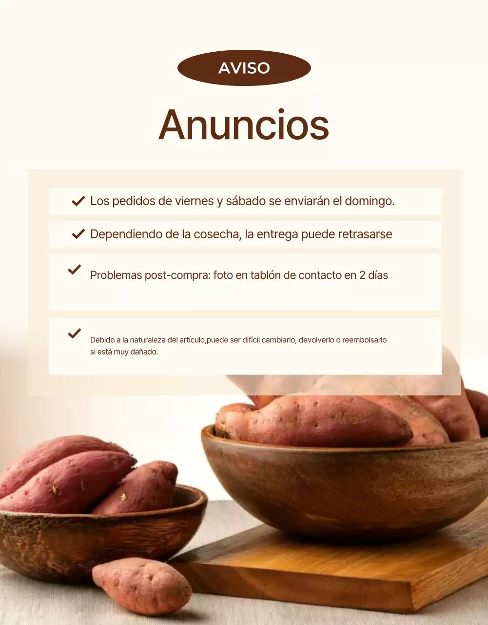 Anuncio de productos tradicionales marrones