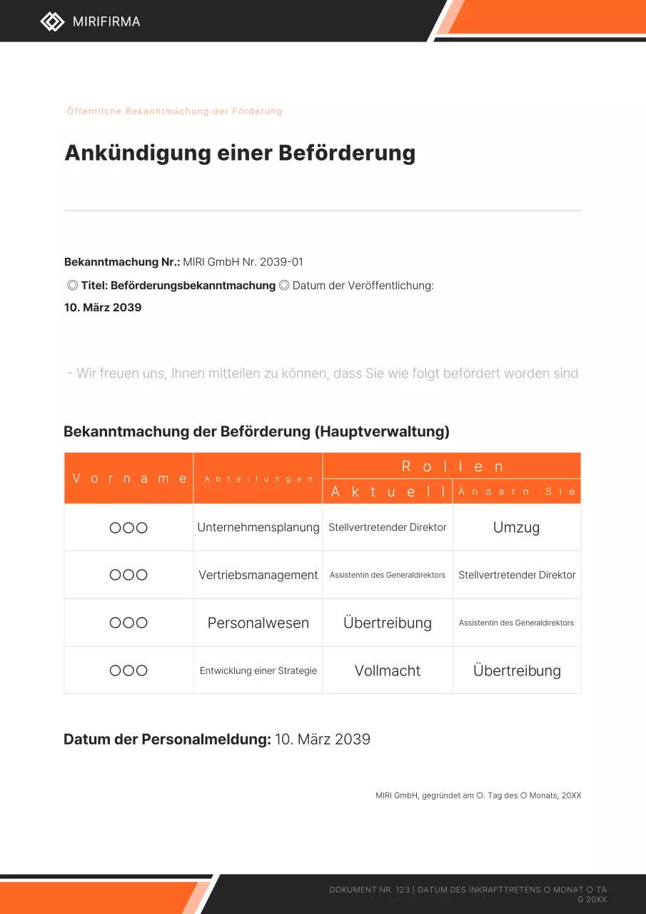 Orangefarbene ordentliche Ankündigung