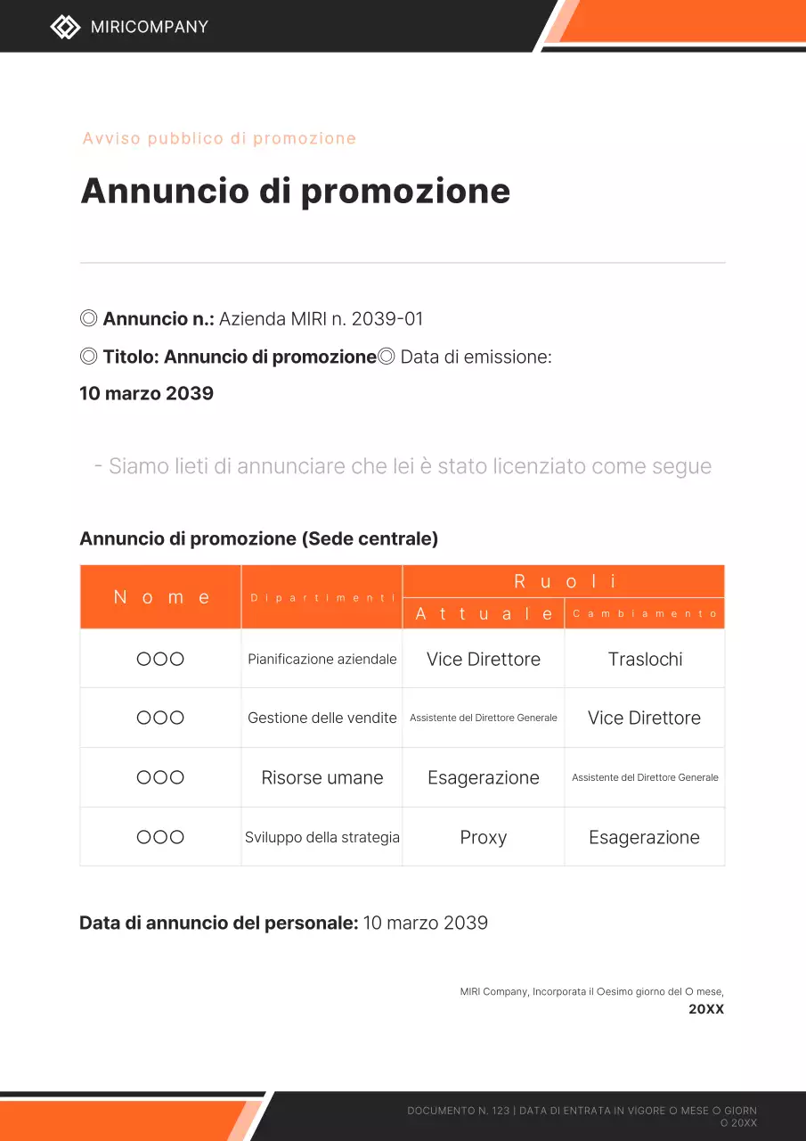 Annuncio di ordine arancione