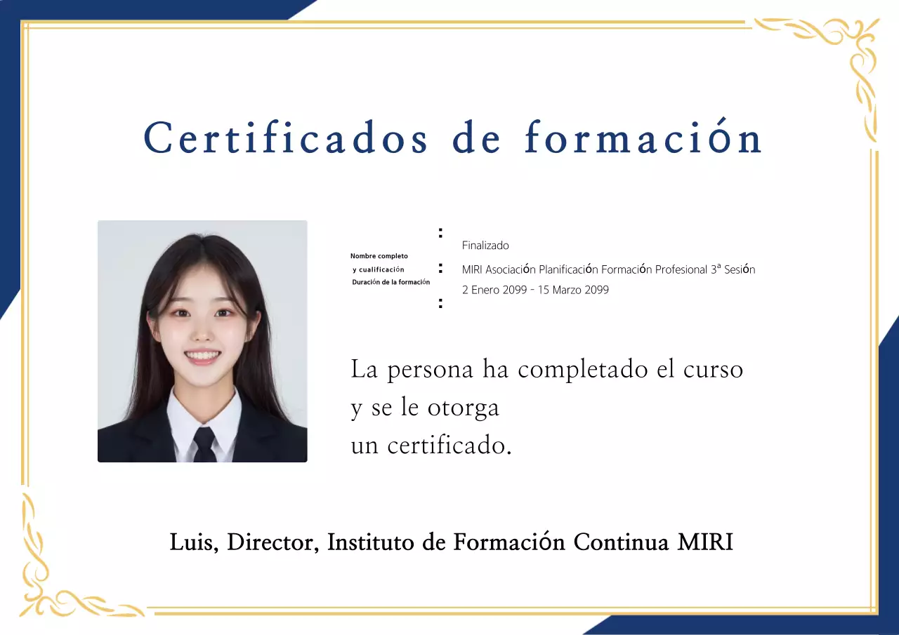 Certificado de formación Navy Neat