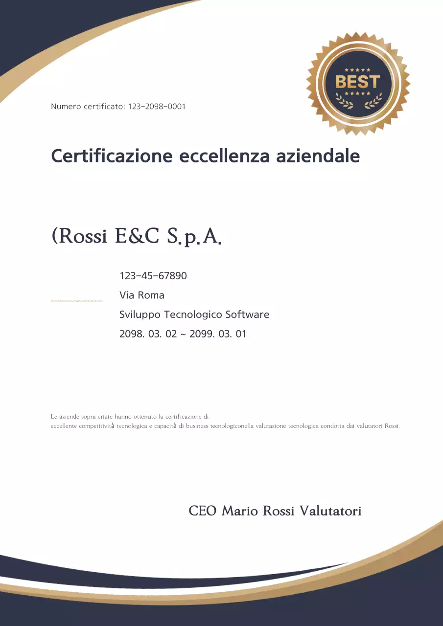 Elenco certificato Navy Clean