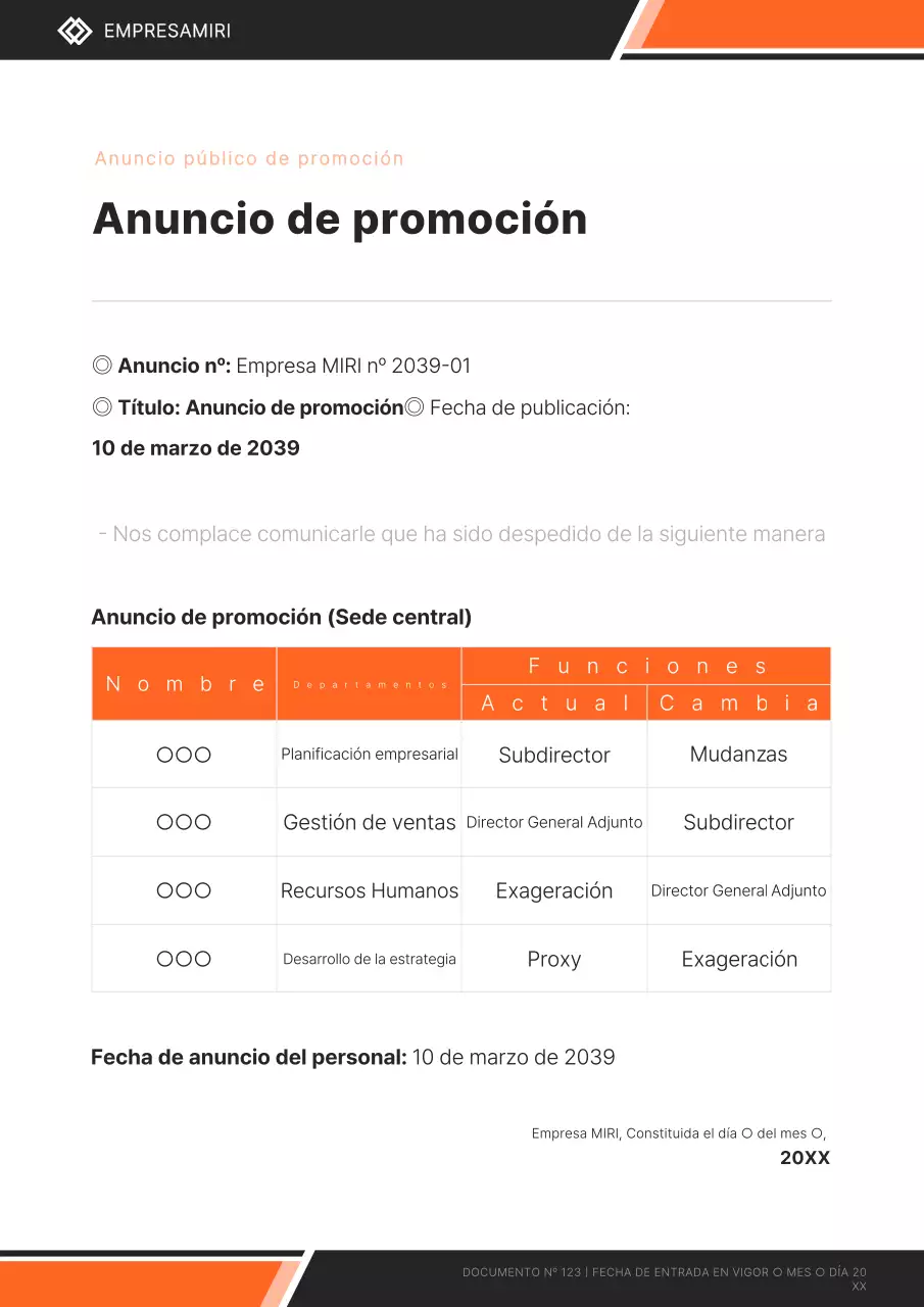 Anuncio de ordenación naranja