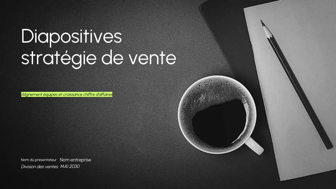 Présentation minimale, sombre et épurée de la stratégie de vente