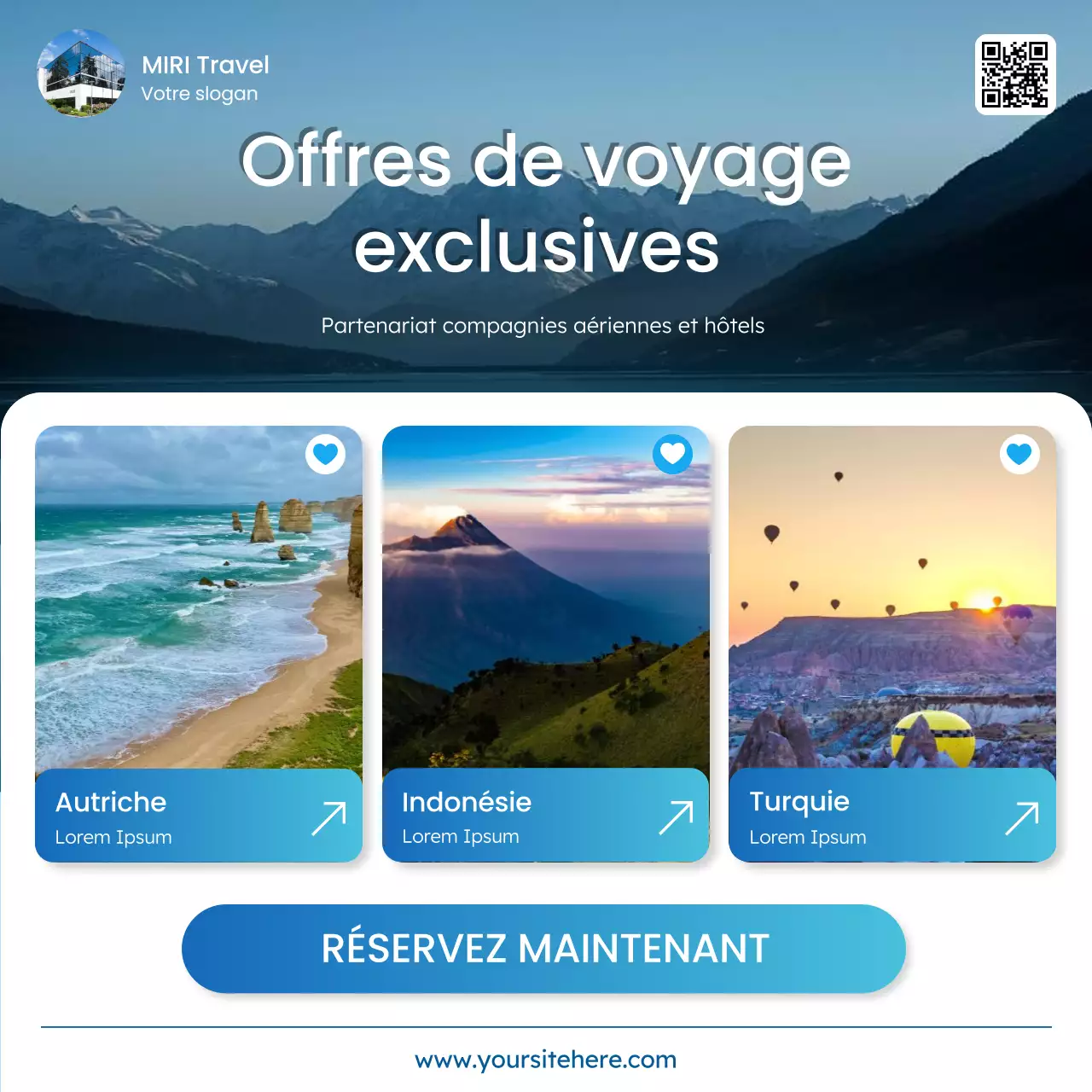 publicité de voyage moderne bleue
