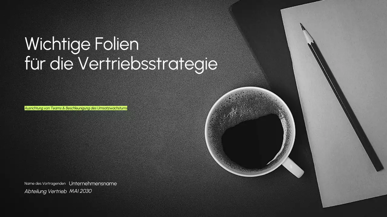 Minimalistische, dunkle, schlanke Präsentation der Verkaufsstrategie