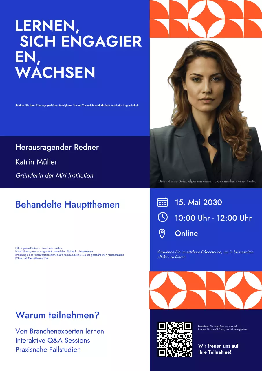 Blaues und oranges Business-Webinar-Poster