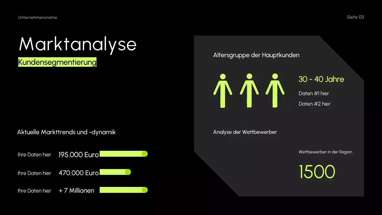 Minimalistische, dunkle, schlanke Präsentation der Verkaufsstrategie