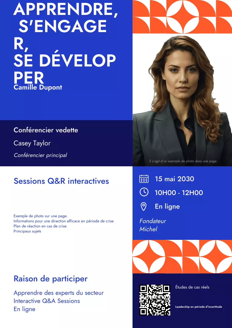 Affiche du webinaire bleu et orange pour les entreprises