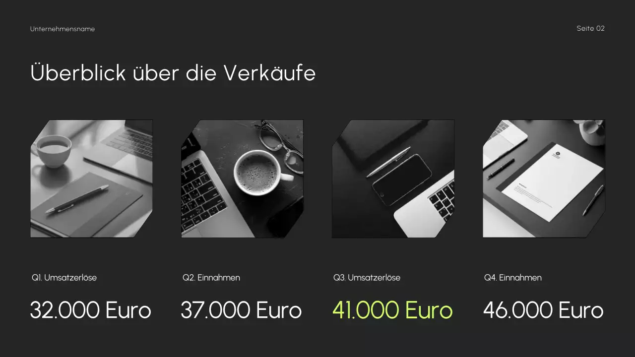 Minimalistische, dunkle, schlanke Präsentation der Verkaufsstrategie