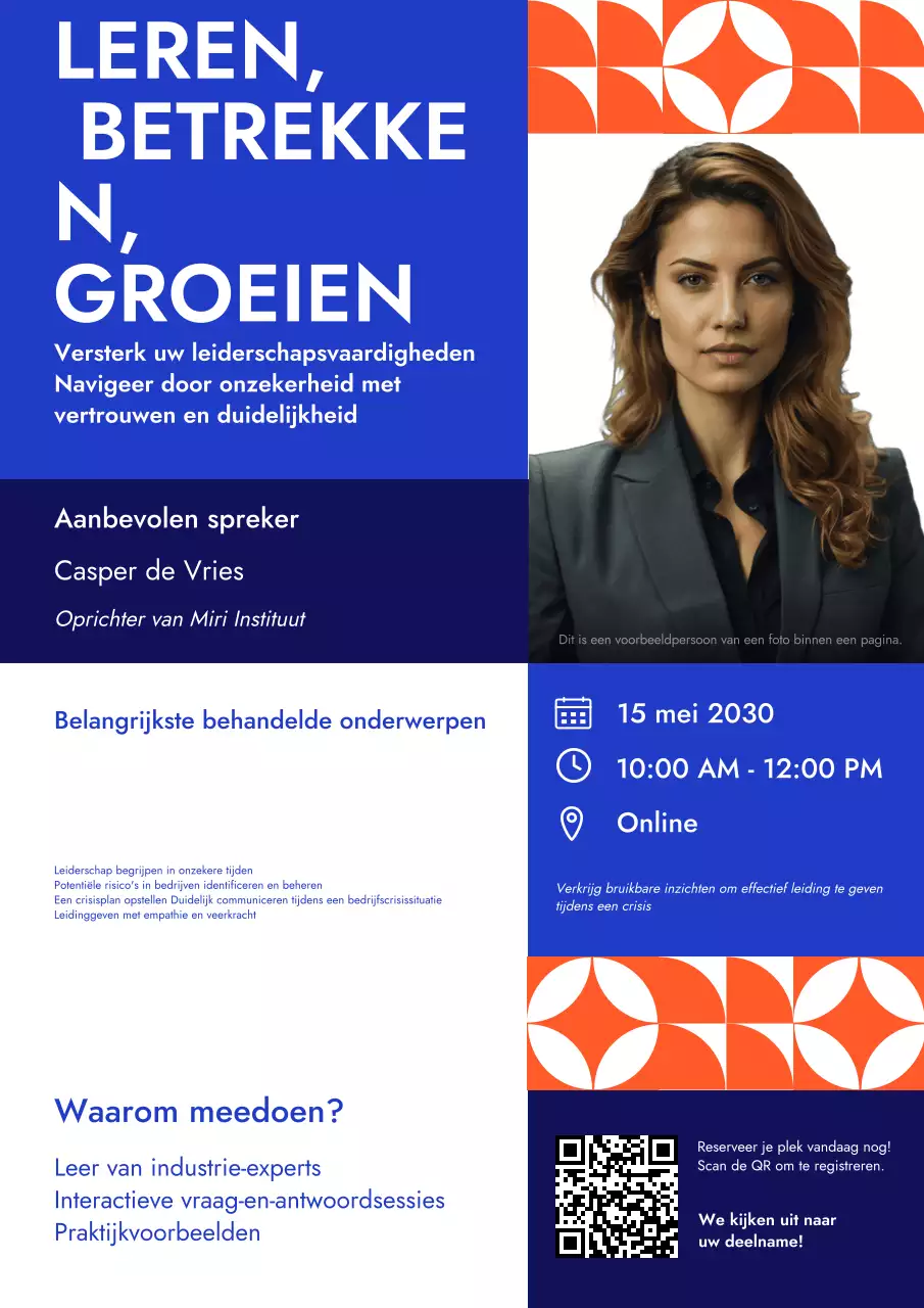 Blauw en Oranje Business Webinar Poster