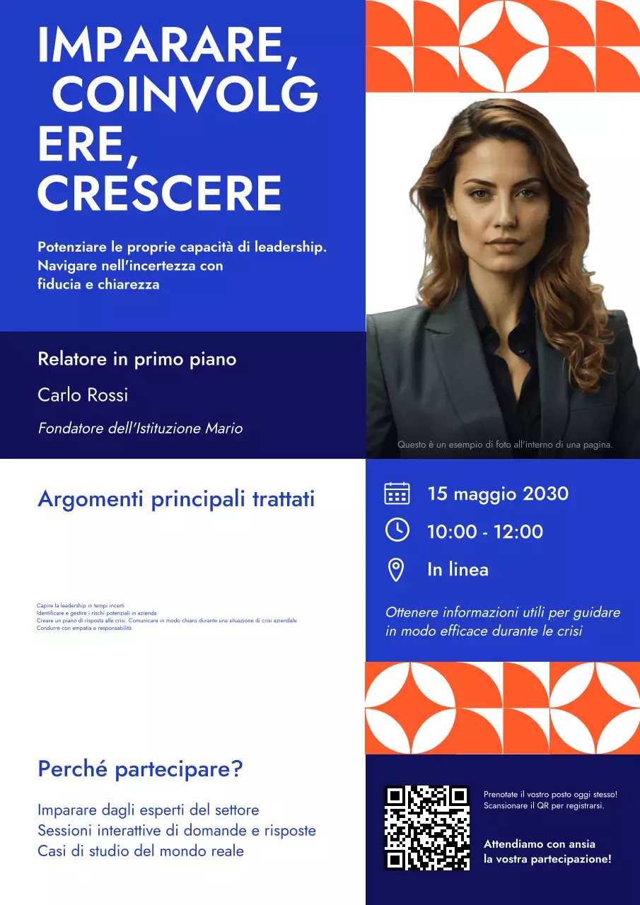 Poster per webinar aziendali blu e arancione