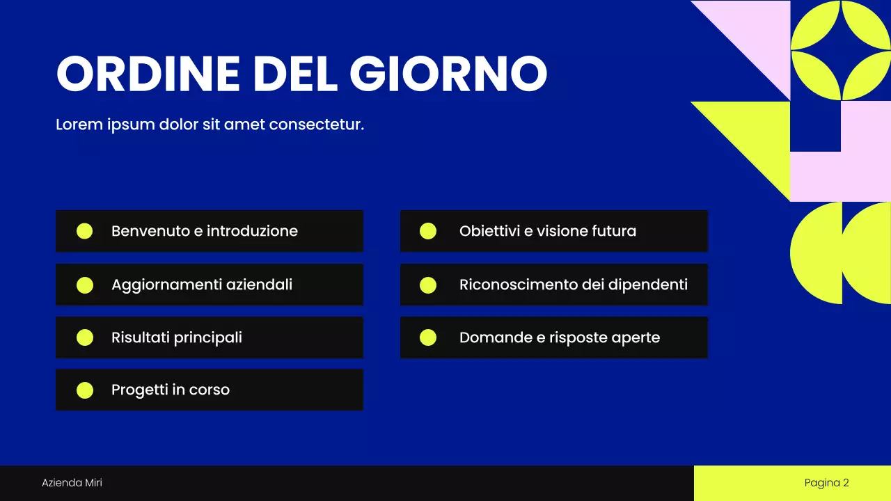 Presentazione dell'incontro Townhall Geometrico Blu