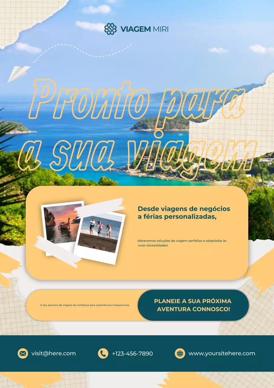 Promoção de agência de viagens moderna em azul-petróleo e amarelo