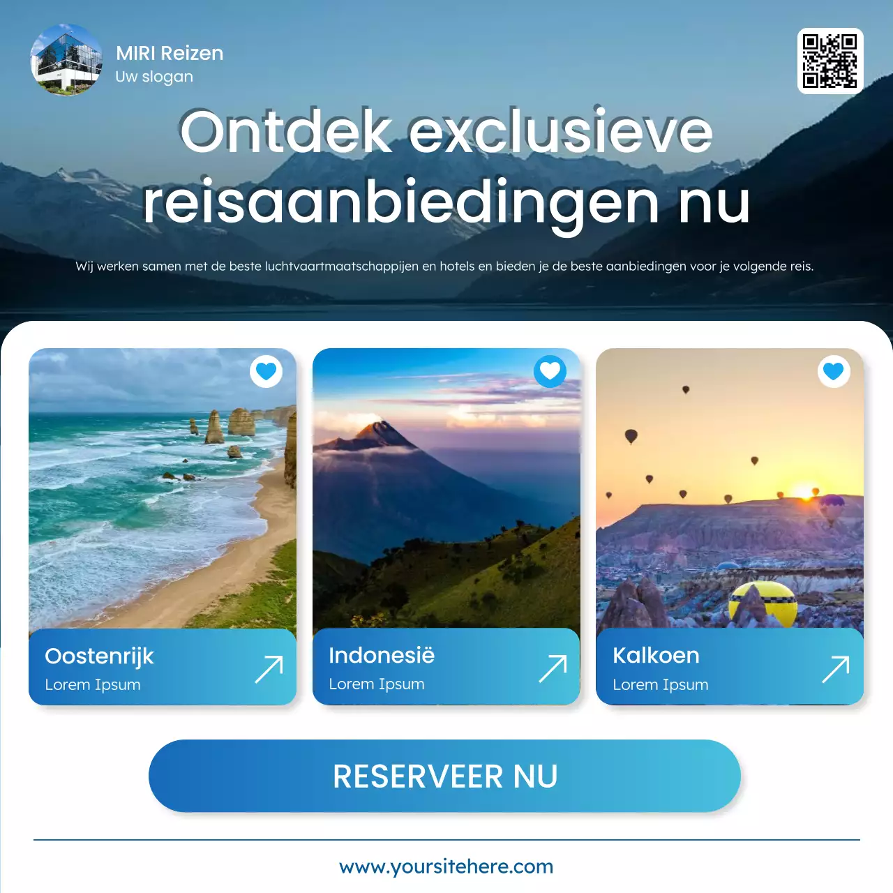 blauwe moderne reisreclame